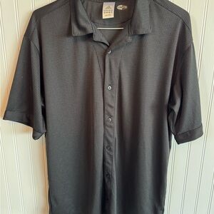 Adidas Men's Charcoal Button Down Short Sleeve Polo Shirt Embroidered Logo